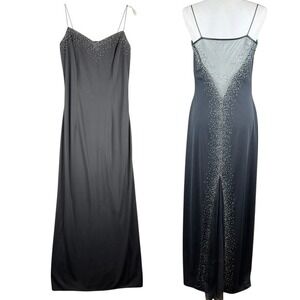 Vintage Y2K 2000s Black‎ Beaded Maxi Dress Fits Womens Size Medium Formal Glam
